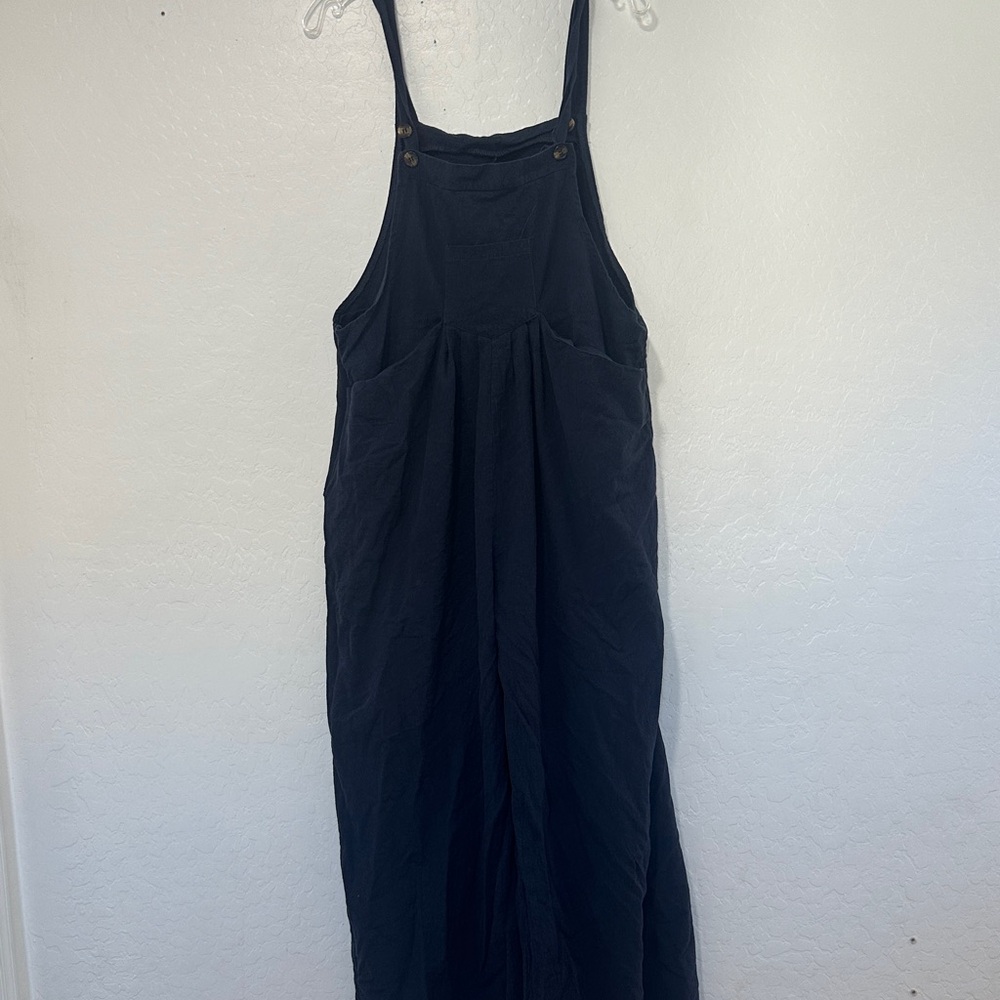 Navy Blue‎ Sleeveless Women's Wide Leg Overall Jumpsuit plus sz xxl cotton linen